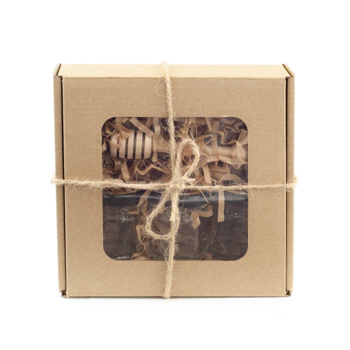 Pudełko prezentowe z okienkiem 15x15x5 + siano + 3x słoik A1bl + SZTPAL10 - PP1