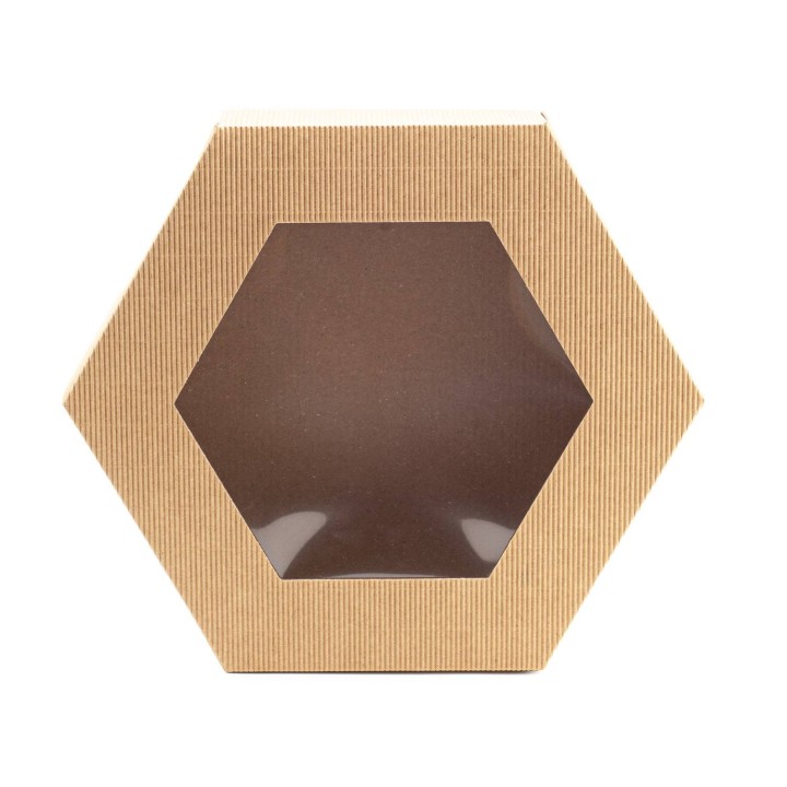Pudełko prezentowe karbowane z oknem 6-kątne HEKSAGON 240x240x90mm - PP3