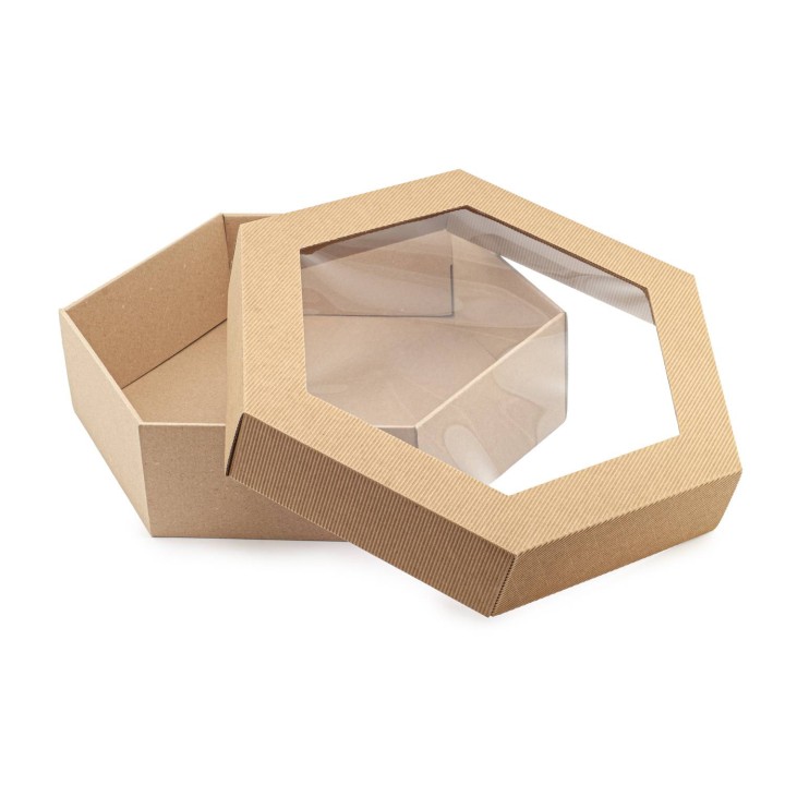 Pudełko prezentowe, karbowane z oknem 6-kątne HEKSAGON 330x380x90mm - PP4