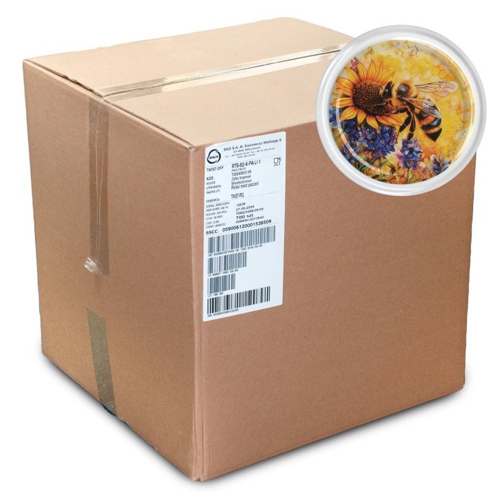 Karton zbiorczy (750 szt.) dużych nakrętek kolorowe z białą obwódką - wzór KND124