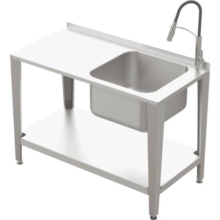 Stół roboczy do pracowni pasiecznej ze stali nierdzewnej ze zlewozmywakiem i kranem, 1200 mm