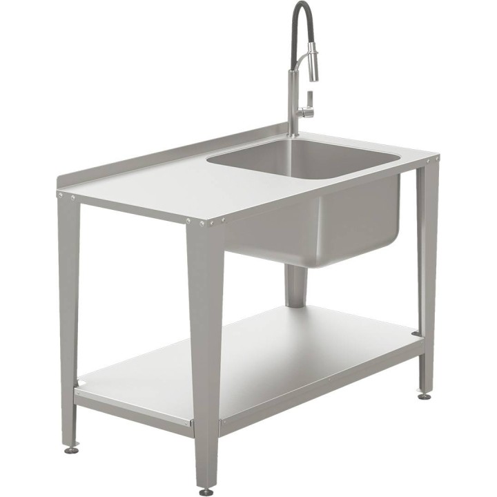 Stół roboczy do pracowni pasiecznej ze stali nierdzewnej ze zlewozmywakiem i kranem, 1200 mm