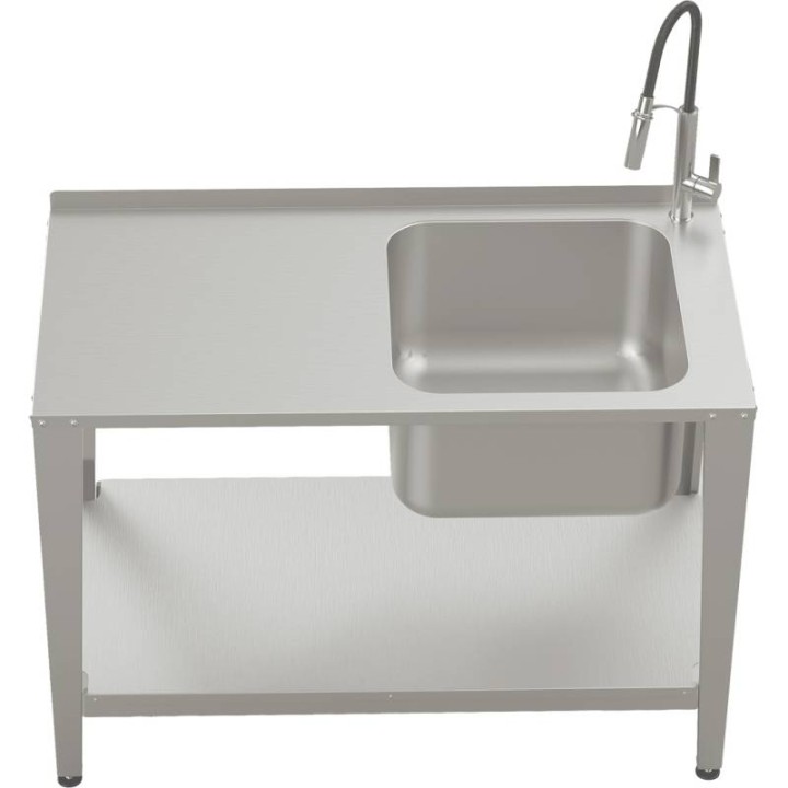 Stół roboczy do pracowni pasiecznej ze stali nierdzewnej ze zlewozmywakiem i kranem, 1200 mm