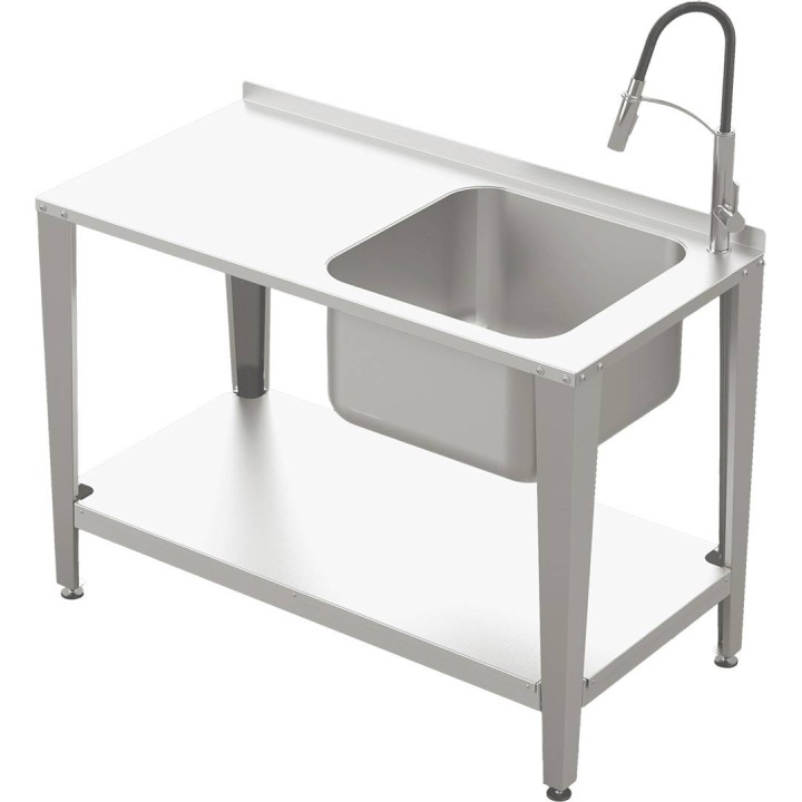Stół roboczy do pracowni pasiecznej ze stali nierdzewnej ze zlewozmywakiem i kranem, 1500 mm - W925