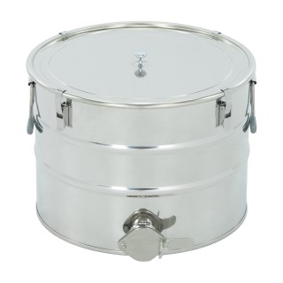 Odstojnik nierdzewny 30 l / ~40 kg, zawór nierdzewny 6/4", uchwyty,  klamry, uszczelka – CLASSIC