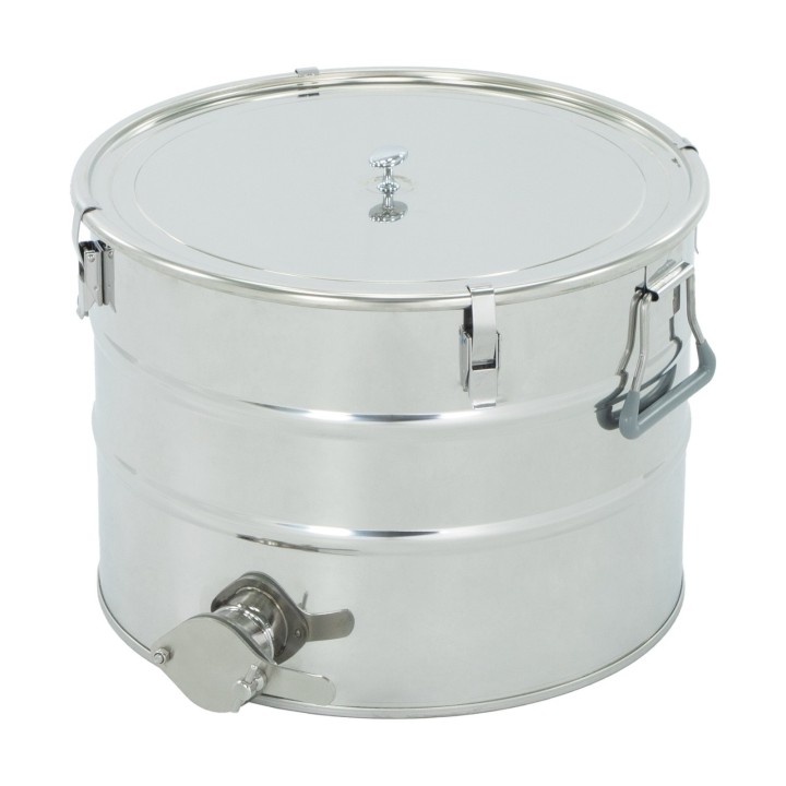 Odstojnik nierdzewny 30 l / ~40 kg, zawór nierdzewny 6/4", uchwyty,  klamry, uszczelka – CLASSIC