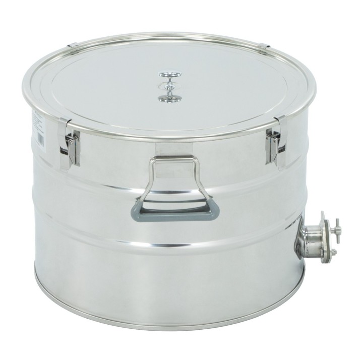 Odstojnik nierdzewny 30 l / ~40 kg, zawór nierdzewny 6/4", uchwyty,  klamry, uszczelka – CLASSIC