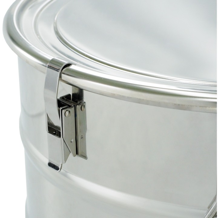 Odstojnik nierdzewny 30 l / ~40 kg, zawór nierdzewny 6/4", uchwyty,  klamry, uszczelka – CLASSIC