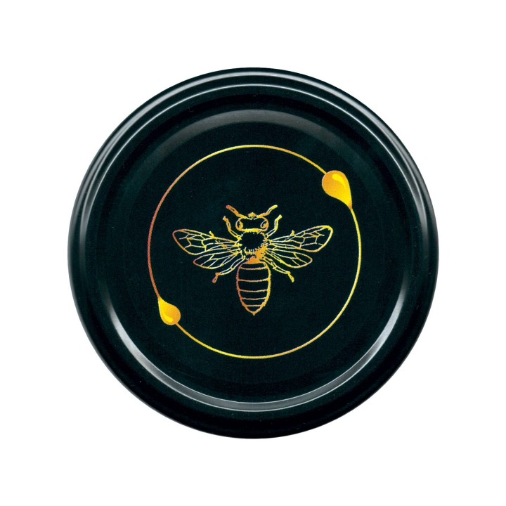 Karton zbiorczy (750 szt.) dużych nakrętek CZARNE Z PSZCZOŁĄ I KROPLĄ - wzór 750KND81