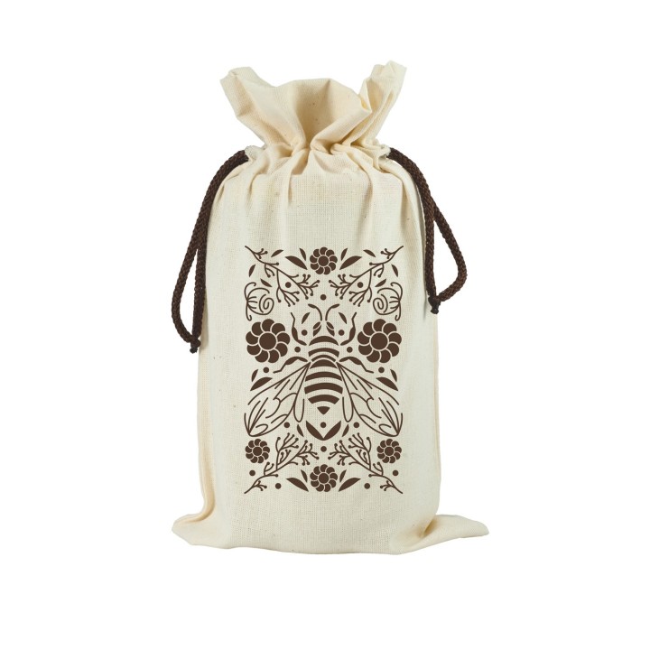 Woreczek ekologiczny ecru Z MOTYWEM PSZCZOŁY WRÓD KWIATÓW na 1 słoik 900 ml (1szt) -  TE5p