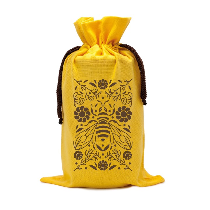 Woreczek ekologiczny żółty Z MOTYWEM PSZCZOŁY WRÓD KWIATÓW na 1 słoik 900 ml (1szt) -  TE5Yp