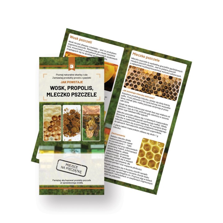 Ulotki JAK POWSTAJE WOSK,PROPOLIS I MLECZKO PSZCZELE ( 10 sztuk)  - U90