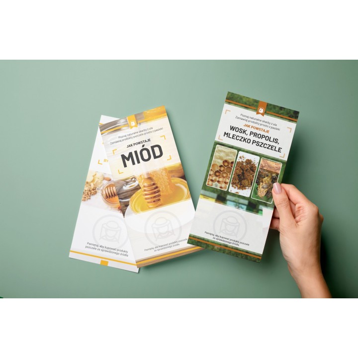 Ulotki JAK POWSTAJE WOSK,PROPOLIS I MLECZKO PSZCZELE ( 10 sztuk)  - U90