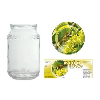 Słoiki 0,9 litra (48 szt) + nakrętki fi82 (50 szt) + etykiety na miód lipowy 154x60 (100 szt) - A82ND66E101