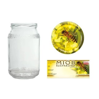 Słoiki 0,9 litra (48 szt) + nakrętki fi82 (50 szt) + etykiety na miód rzepakowy 116x50 (100 szt) - A82ND115E15
