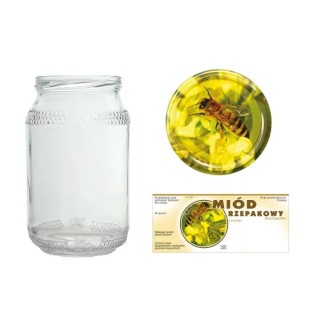 Słoiki 0,9 litra (48 szt) + nakrętki fi82 (50 szt) + etykiety na miód rzepakowy 116x50 (100 szt) - A82ND115E1103