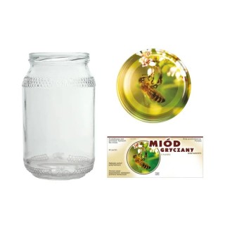 Słoiki 0,9 litra (48 szt) + nakrętki fi82 (50 szt) + etykiety na miód gryczany 116x50 (100 szt) - A82ND114E1102