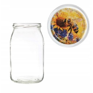 Karton słoików 0,9 litra (48 szt) + nakrętki fi 82 (50 szt) wzór PSZCZOŁA NA KWIATACH - KA5ND124