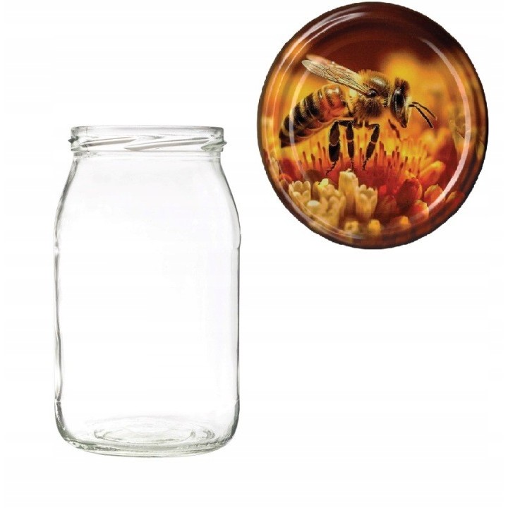 Karton słoików 0,9 litra (48 szt) + nakrętki fi 82 (50 szt) wzór DUŻA PSZCZOŁA - KA5ND118