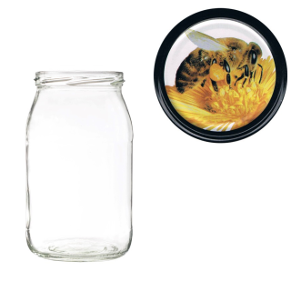 Karton słoików 0,9 litra (48 szt) + nakrętki fi 82 (50 szt) wzór PSZCZOŁY NA KWIATKU - KA5ND25