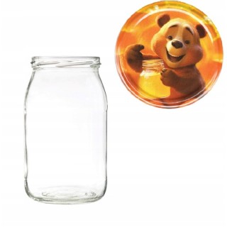 Karton słoików 0,9 litra (48 szt) + nakrętki fi 82 (50 szt) wzór MIŚ Z MIODEM - KA5ND109