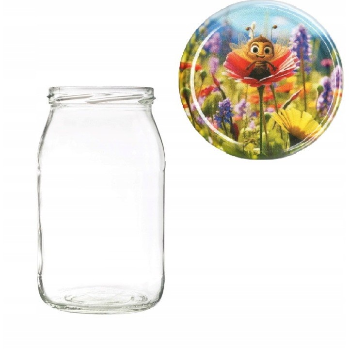 Karton słoików 0,9 litra (48 szt) + nakrętki fi 82 (50 szt) wzór BAJKOWA PSZCZÓŁKA - KA5ND108
