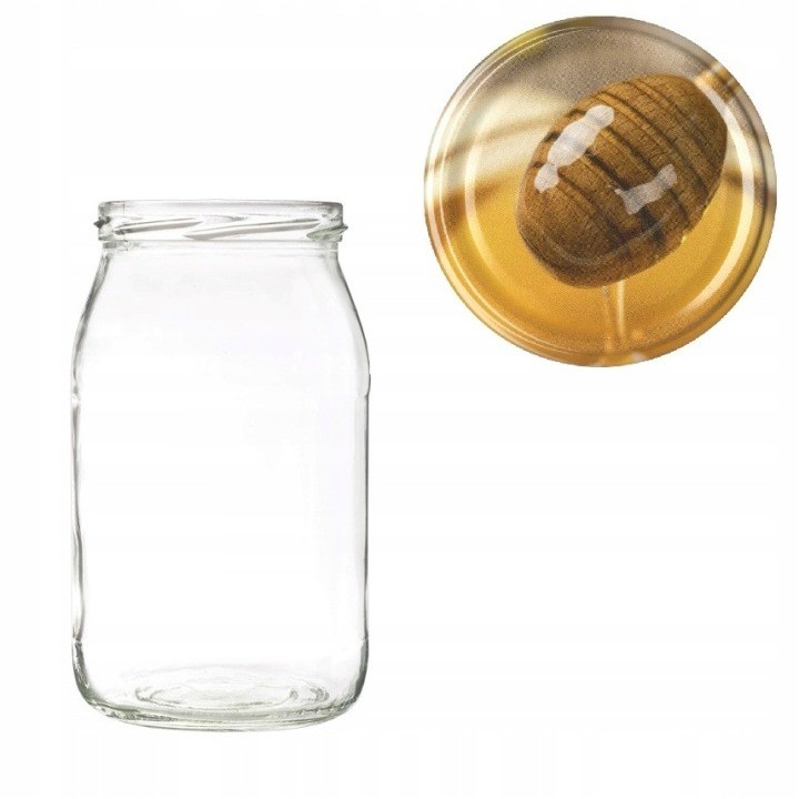 Karton słoików 0,9 litra (48 szt) + nakrętki fi 82 (50 szt) wzór PAŁECZKA MIODU - KA5ND97