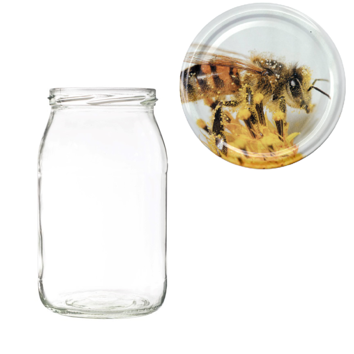 Karton słoików 0,9 litra (48 szt) + nakrętki fi 82 (50 szt) wzór PSZCZOŁA - KA5ND84