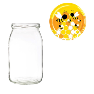 Karton słoików 0,9 litra (48 szt) + nakrętki fi 82 (50 szt) ZÓŁTE Z PSZCZOŁAMI - KA5ND80