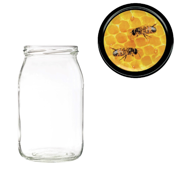 Karton słoików 0,9 litra (48 szt) + nakrętki fi 82 (50 szt) wzór PSZCZOŁY - KA5ND71
