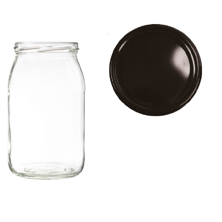 Karton słoików 0,9 litra (48 szt) + nakrętki fi 82 (50 szt) CZARNE - KA5ND67