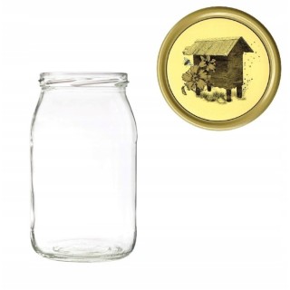 Karton słoików 0,9 litra (48 szt) + nakrętki fi 82 (50 szt) wzór UL DREWNIANY - KA5ND39