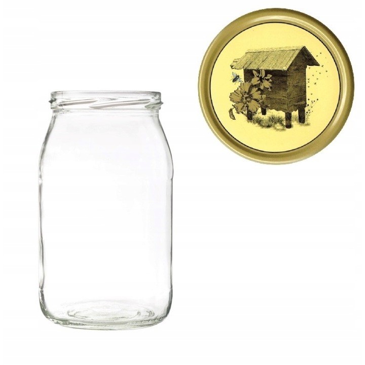 Karton słoików 0,9 litra (48 szt) + nakrętki fi 82 (50 szt) wzór UL DREWNIANY - KA5ND39