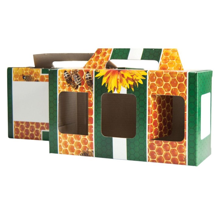 Pudełko na 3 słoiki 315ml (10szt) -  P2E - zielone z motywem plastra