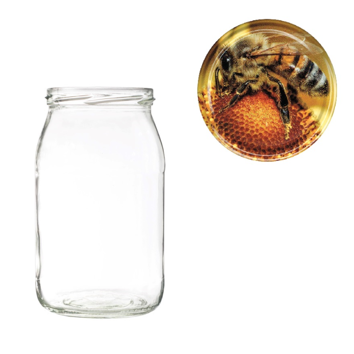 Karton słoików 0,9 litra (48 szt) + nakrętki fi 82 (50 szt) wzór PSZCZOŁA- KA5ND35