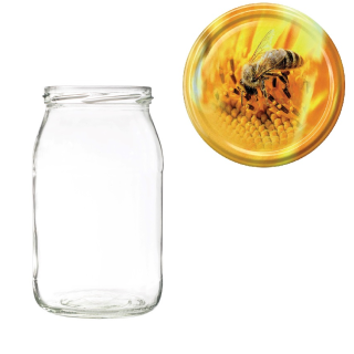 Karton słoików 0,9 litra (48 szt) + nakrętki fi 82 (50 szt) ŻÓŁE Z PSZCZOŁĄ - KA5ND32