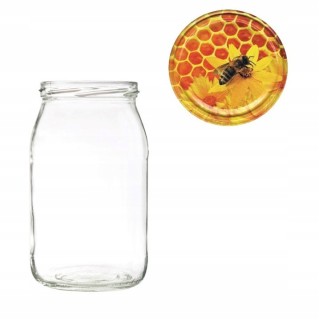 Karton słoików 0,9 litra (48 szt) + nakrętki fi 82 (50 szt) wzór PSZCZOŁA I PLASTER MIODU - KA5ND6