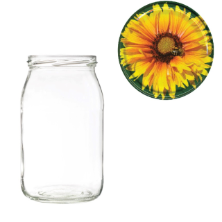 Karton słoików 0,9 litra (48 szt) + nakrętki fi 82 (50 szt) wzór PSZCZOŁA NA ŻÓŁTYM KWIATKU - KA5ND3