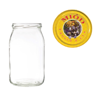 Karton słoików 0,9 litra (48 szt) + nakrętki fi 82 (50 szt) żółte z napisem MIÓD PROSTO Z ULA - KA5ND2