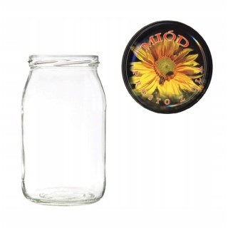 Karton słoików 0,9 litra (48 szt) + nakrętki fi 82 (50 szt) czarne z z napisem MIÓD PROSTO Z ULA - KA5ND1