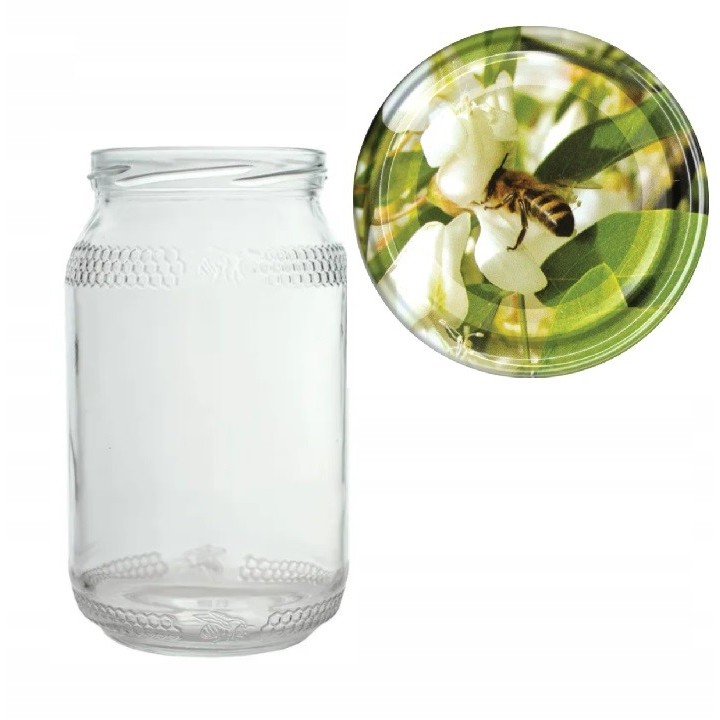 Karton słoików 0,9 litra (48 szt) z grawerem + nakrętki fi 82 (50 szt) wzór AKACJIA - KA82ND117