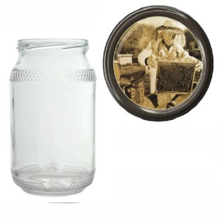 Karton słoików 0,9 litra (48 szt) z grawerem + nakrętki fi 82 (50 szt) wzór RETRO PSZCZELARZ - KA82ND92