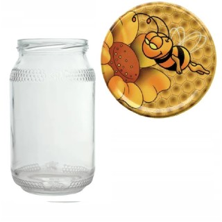 Karton słoików 0,9 litra (48 szt) z grawerem + nakrętki fi 82 (50 szt) PSZCZOŁA - KA82ND74