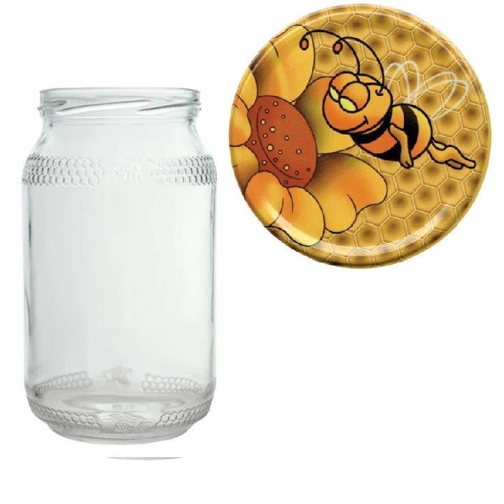 Karton słoików 0,9 litra (48 szt) z grawerem + nakrętki fi 82 (50 szt) PSZCZOŁA - KA82ND74