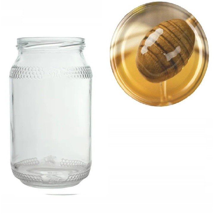 Karton słoików 0,9 litra (48 szt) z grawerem + nakrętki fi 82 (50 szt) wzór PAŁECZKA MIODU - KA82ND97