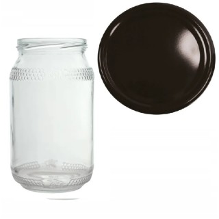 Karton słoików 0,9 litra (48 szt) z grawerem + nakrętki fi 82 (50 szt) CZARNE - KA82ND67