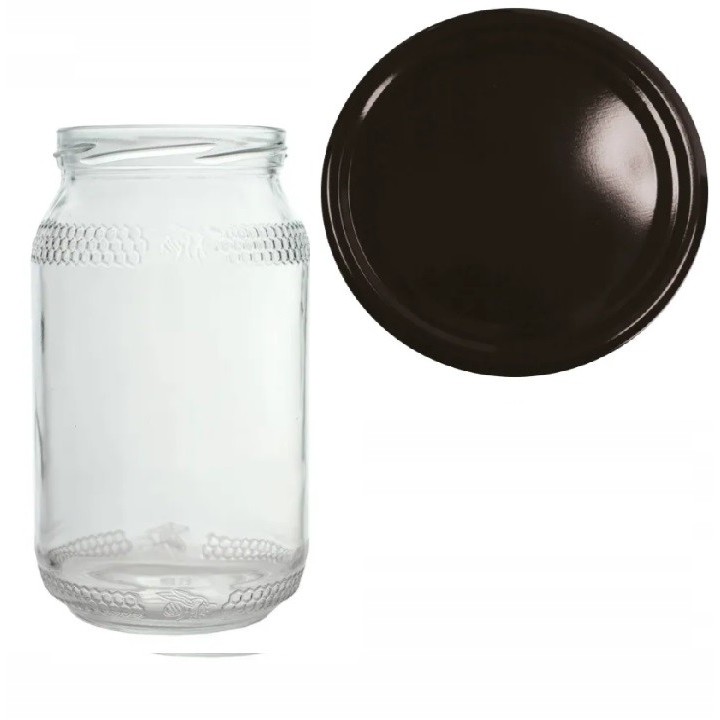 Karton słoików 0,9 litra (48 szt) z grawerem + nakrętki fi 82 (50 szt) CZARNE - KA82ND67