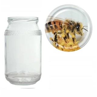 Karton słoików 0,9 litra (48 szt) z grawerem + nakrętki fi 82 (50 szt) wzór PSZCZOŁA - KA82ND84