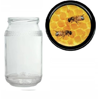 Karton słoików 0,9 litra (48 szt) z grawerem + nakrętki fi 82 (50 szt) wzór PSZCZOŁY - KA82ND71