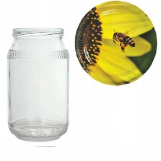 Karton słoików 0,9 litra (48 szt) z grawerem + nakrętki fi 82 (50 szt) wzór ZÓŁTY KWIATEK - KA82ND94